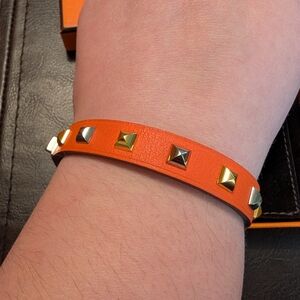 Hermes Mini Dog Square Studs Bracelet in Orange Poppy